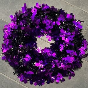 🦇💜Purple and Black Halloween Tinsel Decorative Home Wreath🦇💜